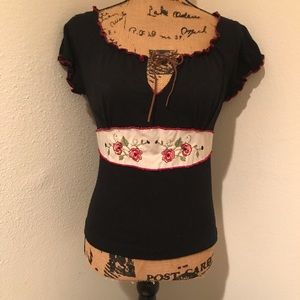 MOVING SALE-Xhilaration black short sleeve embroidered tank top